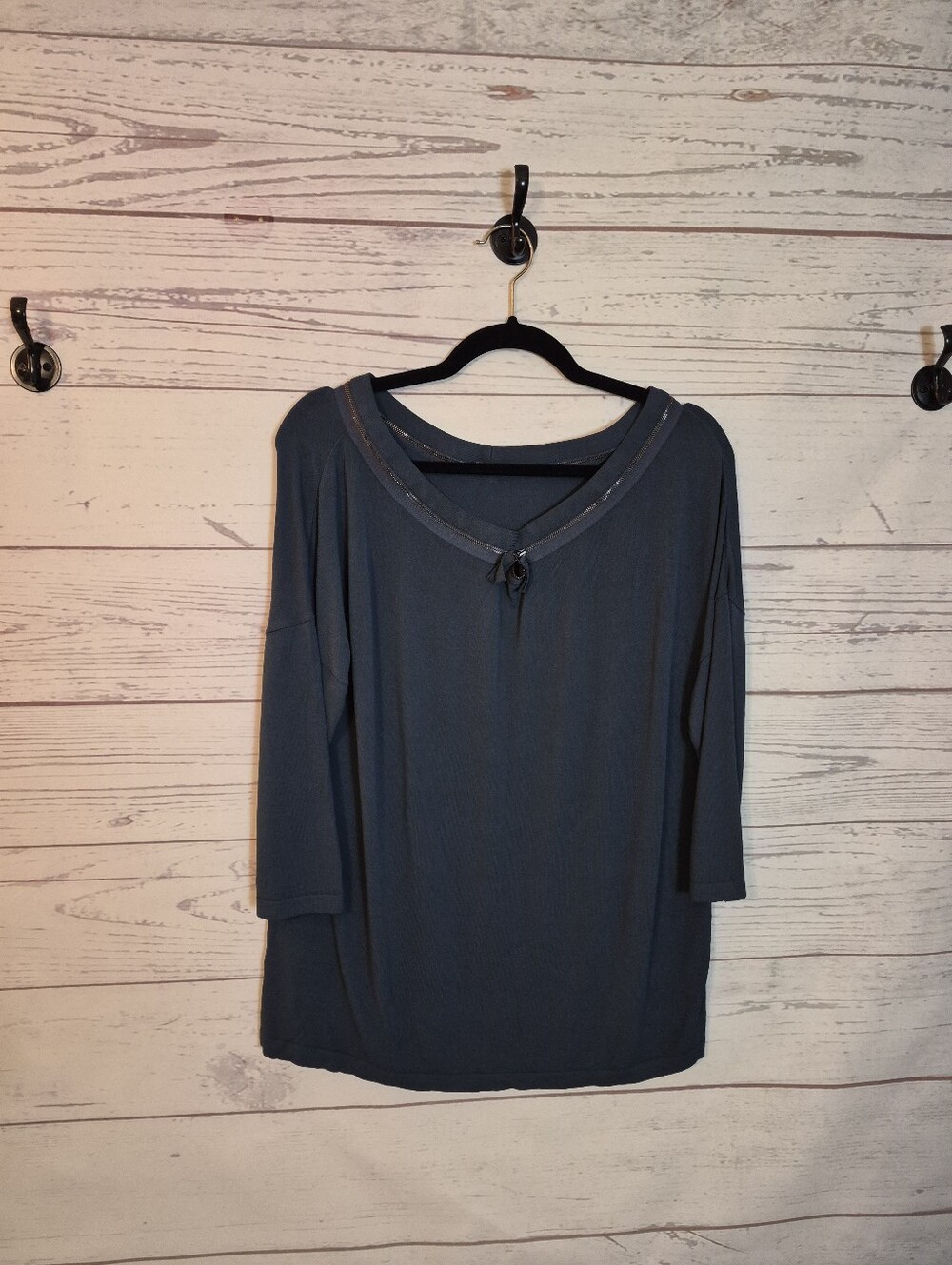 Amette Gortz - Women's Slate Blue 3/4 Sleeve Top - - Picture 3 of 6